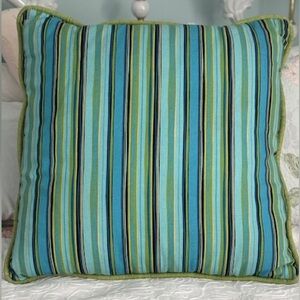 Custom-Made Blue & Lime Green Large Striped Pillow